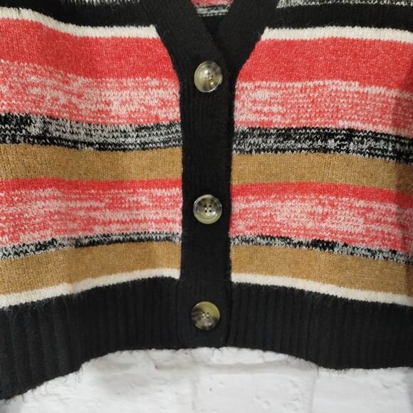 F BP Nordstrom Black Brown Stripe Button Down Cropped Cardigan Sweater NWT M - Picture 3 of 12